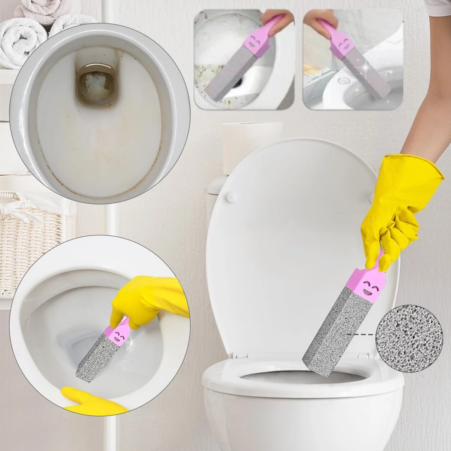 Pumice Stone Bathroom Cleaning Brushes - Limescale & Rust Remover Set