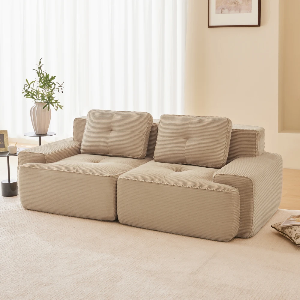 Modernes Cord-Cloud-Sofa – Knochenloses Modulares Zweisitzer-Sofa mit Tiefem Sitz für Wohnzimmer Erhältlich in Grün Braun Champagner Schwarz – Detail 1