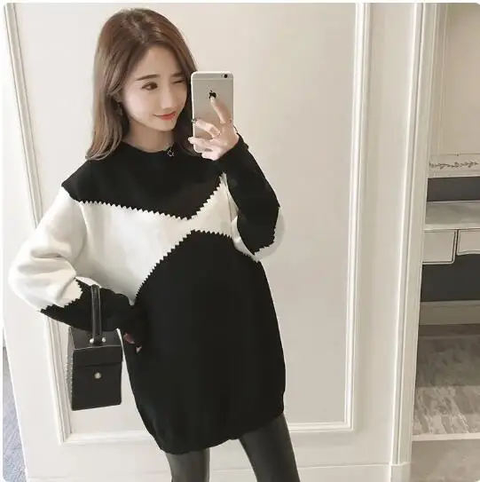 Beige Cartoon Maternity Sweater For Autumn Fashion Pregnant Woman Knitted Pullovers Plus Size Pregnancy Knitwear Loose Jackets