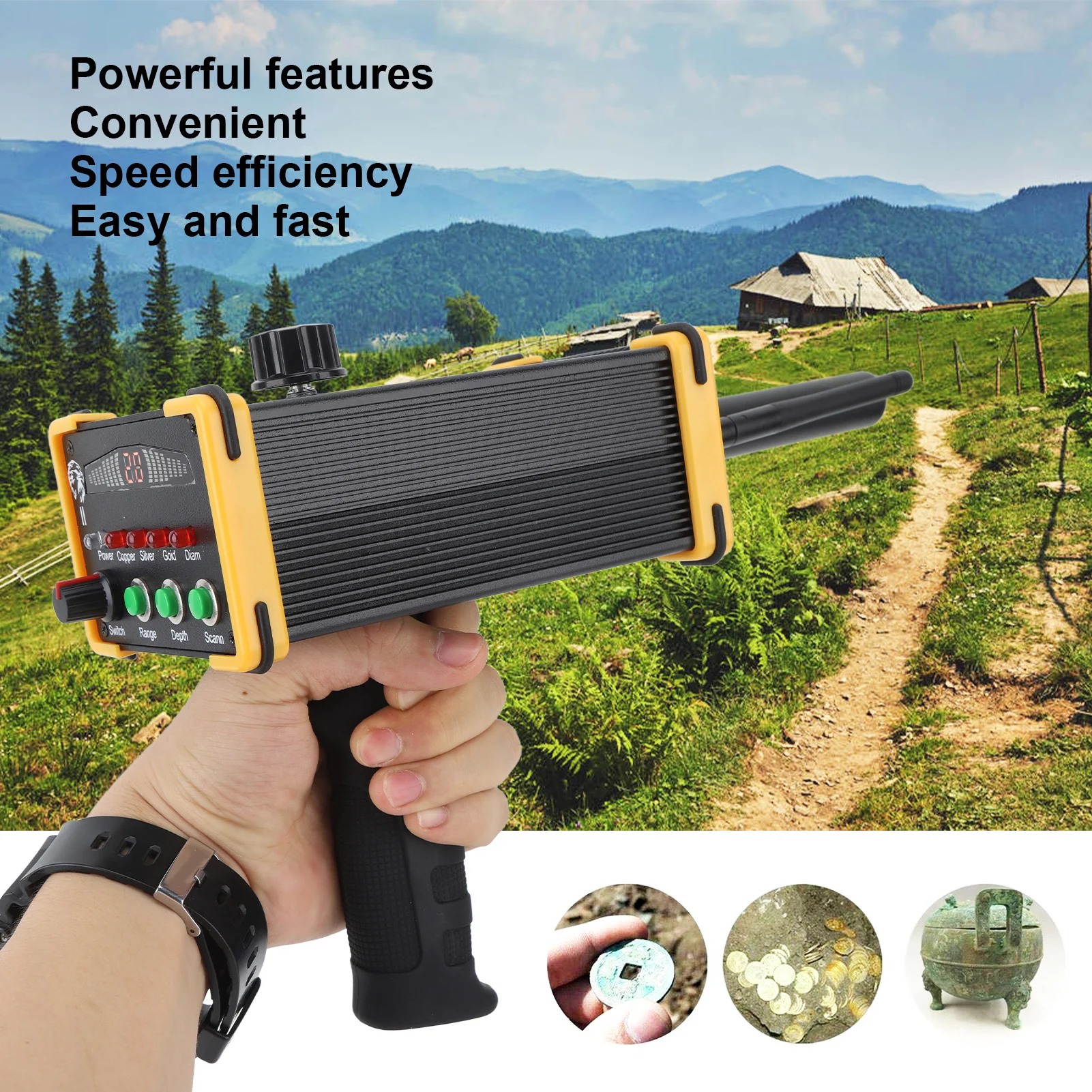Underground Metal Detector Efficient High Accuracy Metal Detector Yellow Frame 1000m Detect Range High Sensitivity for Garden