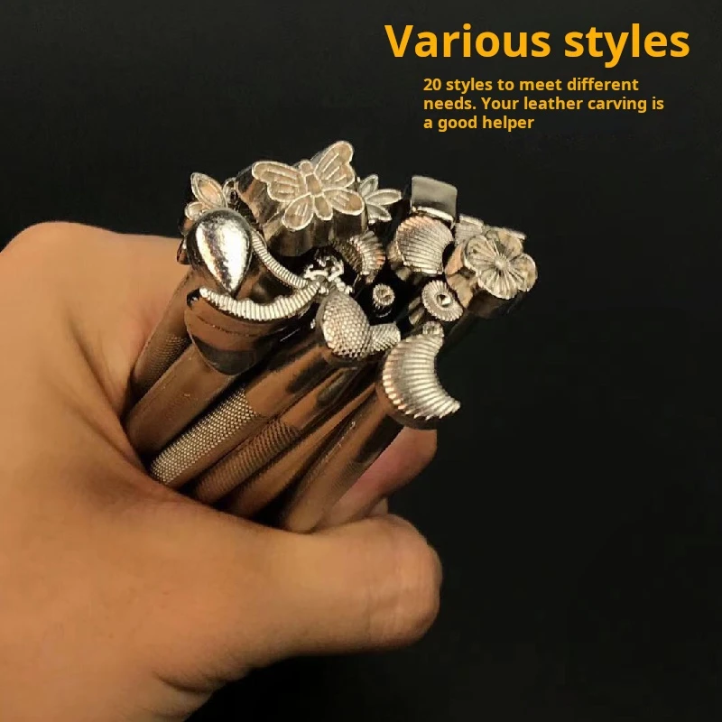20 Pcs Leather Stamp Tools Set Carving Handmade Knocking Printing Metal Stamping Kit Diy Embossing Stamp Leather Craft Tools