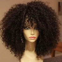 Perruques Afro crépues bouclées avec frange, 16 pouces, en Fiber synthétique douce et moelleuse, sans dentelle, pour fête, Cosplay, usage quotidien 1