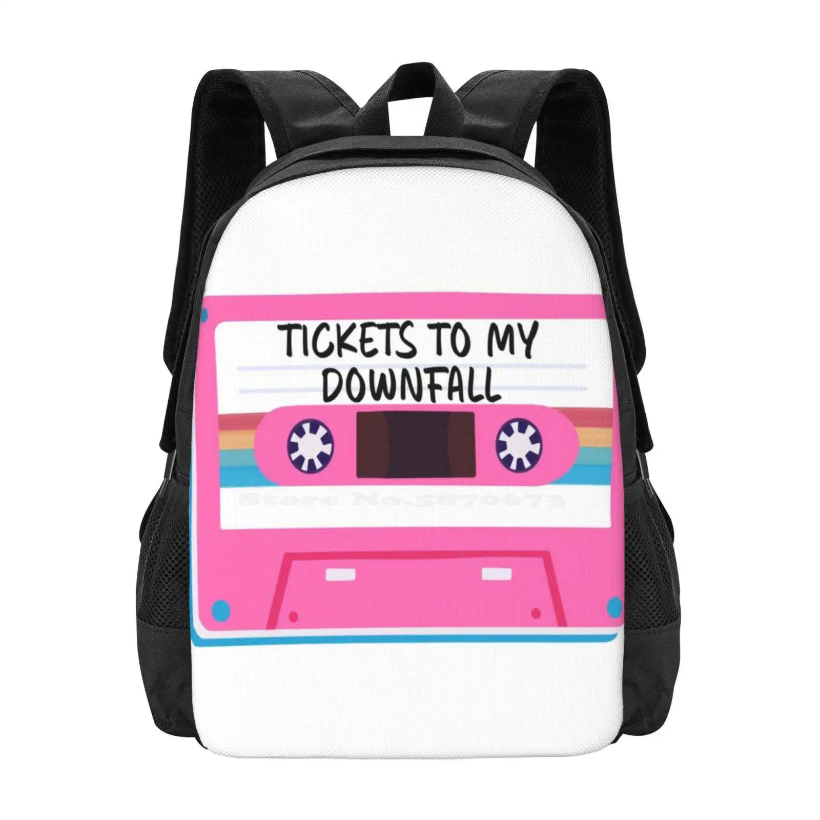 

Tickets To My Downfall Rainbow Cassette Tape Music Design School Bag Big Capacity Backpack Laptop Mgk Machine Gun Music Pink