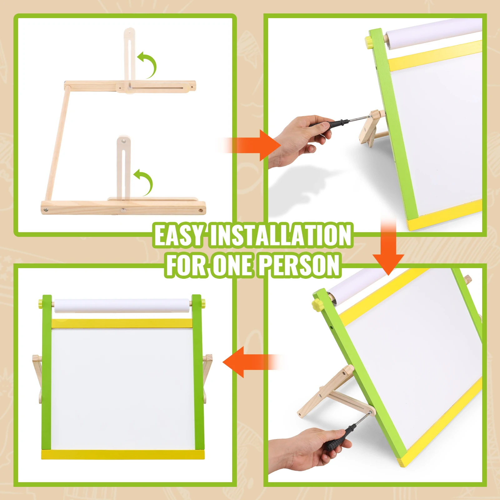 VEVOR Children Magnetic Drawing Board 3-in-1 Double-Sided Wooden Kids Art Easel with Painting Accessories for Boys Girls Toys 6