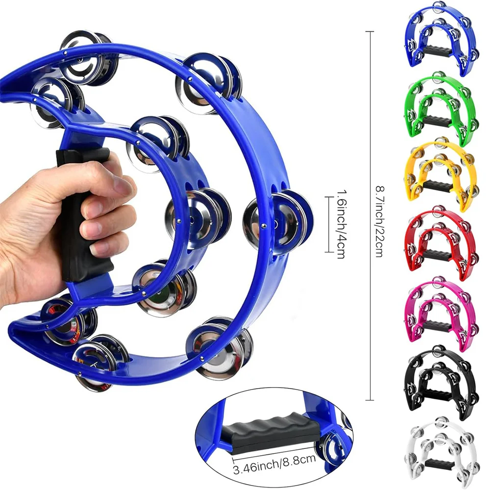 Hand Tambourine Color Plastic Double-layer Half Moon Shaped Bell Drum for Karaoke Party Dance