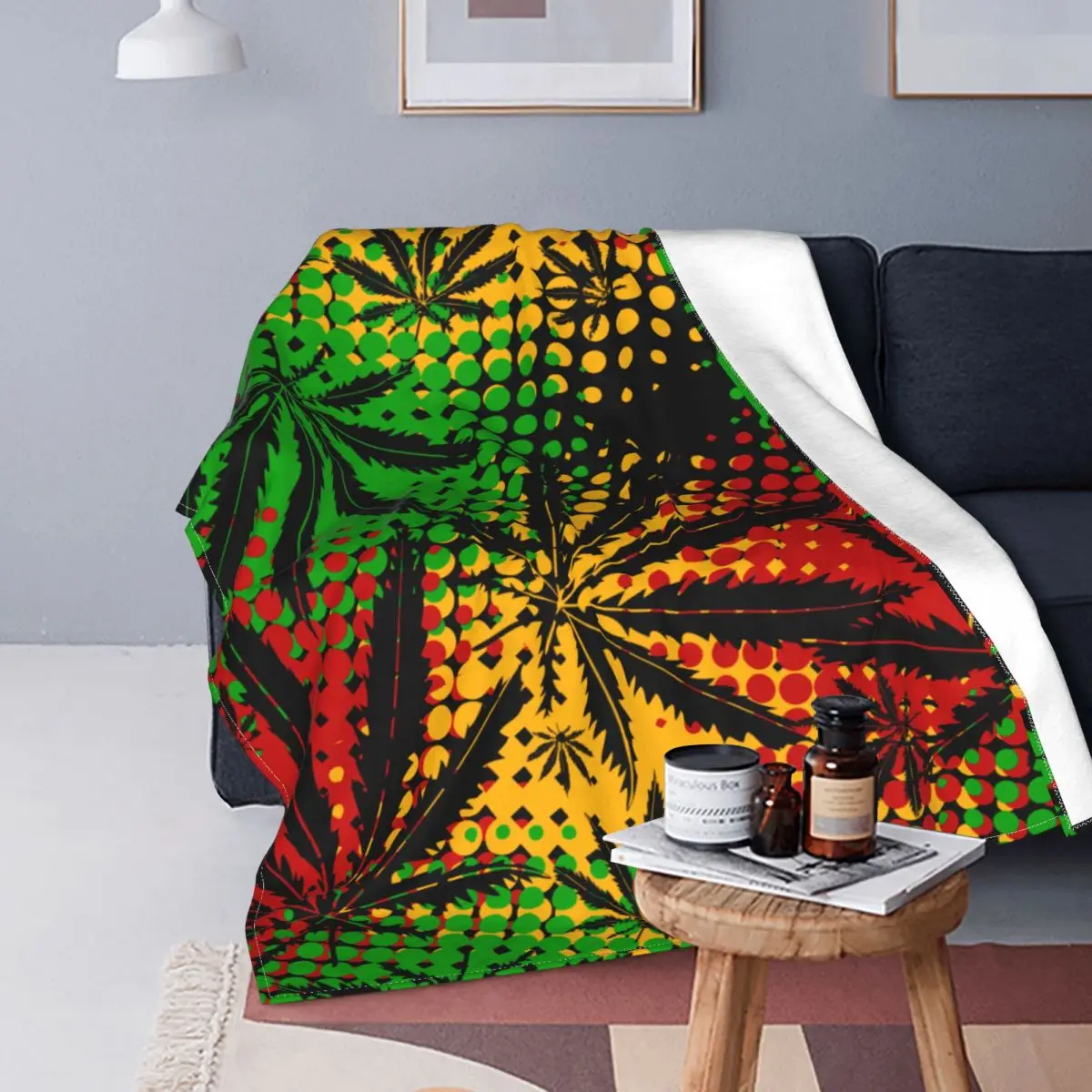 

Rasta Marijuana Cannabis Rastafarian Flannel Throw Blankets Weed Leaf Blanket for Bed Bedroom Warm Bed Rug