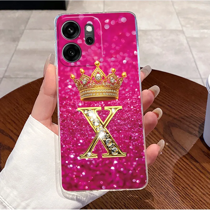 Fashion Crown Initial Letter Clear Soft TPU Phone Case Back Cover Housing