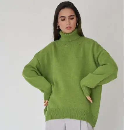 

Autumn Winter Women Turtleneck Sweater CHICThick Warm Pullover Top Oversized Casual Loose Knitted Jumper Female Pull