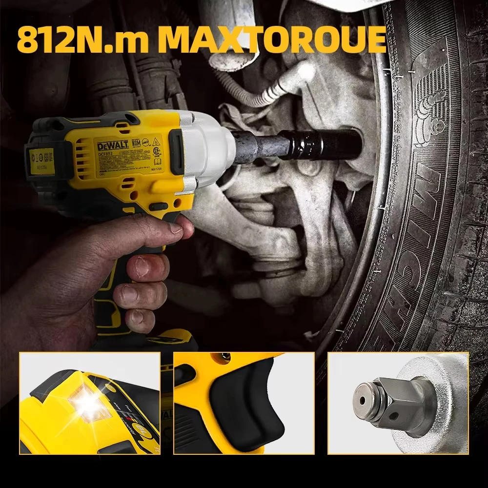 Dewalt DCF892 Brushless 812N.m Electric Wrench 1/2 Inch Cordless Impact Driver High Torque Three Speed Auto Repair Power Tools 3