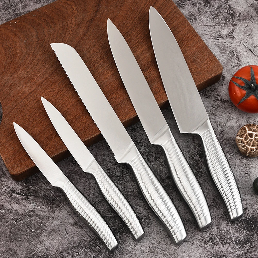 7PCS Kitchen Knife Set Kitchen Chopper Slicing Mear Chef Knife Marble  Textured Handle Gift Sets Tool Holder with Knife Sharpener - AliExpress