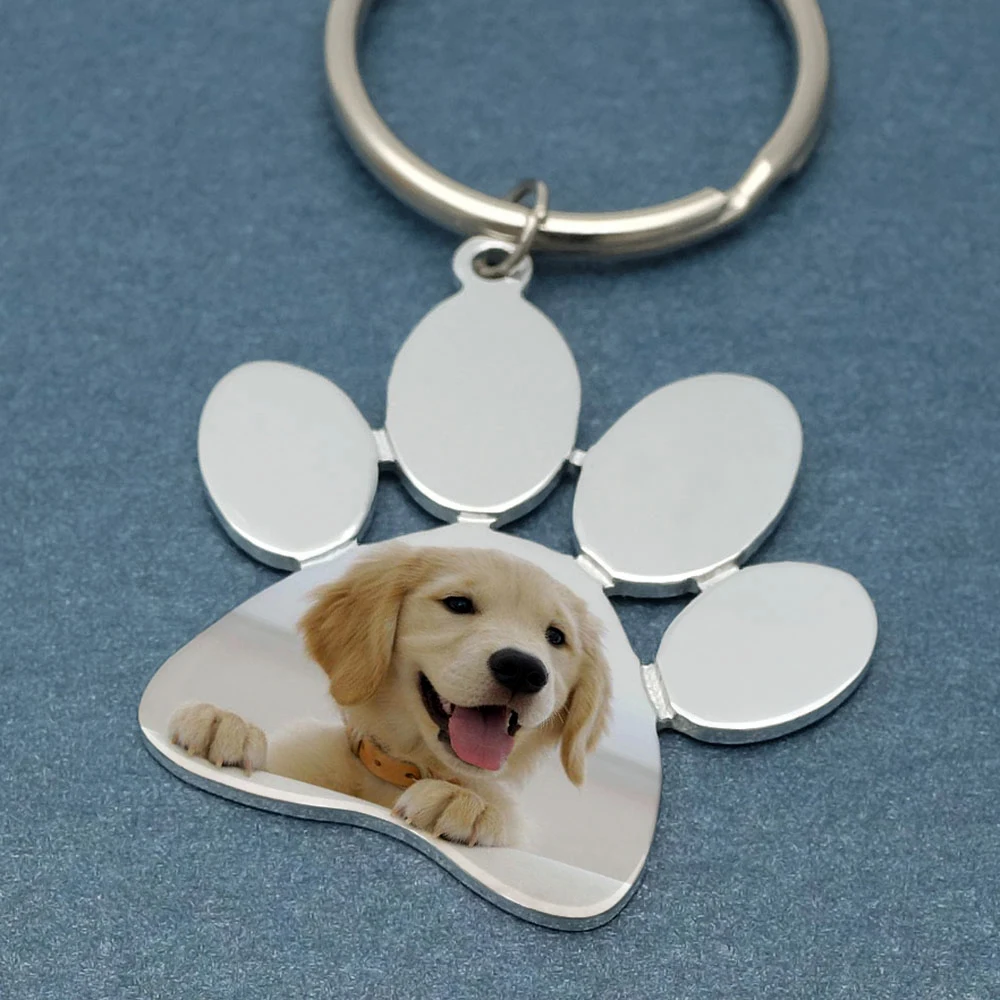 Custom Dog Pawprint Keychain Personalized Dog Cat Photo Keyring Pet Portrait Key Chain Keepsakes Pet Memorial Gift for Him Her personalized dog photo keychain custom picture key chain cat pawprint engraved keyring animal pet lover customized memorial gift
