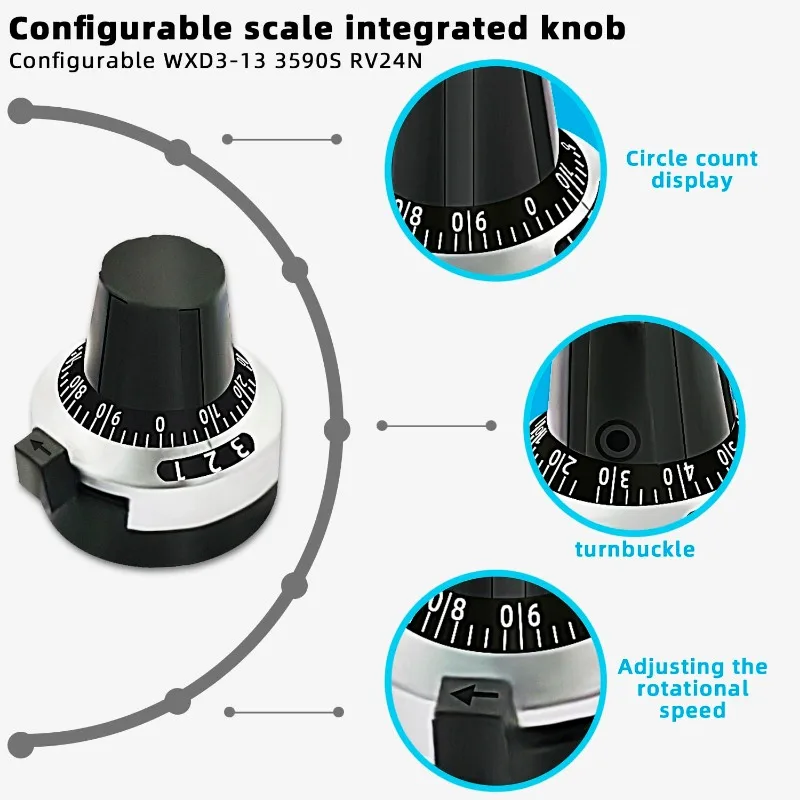 4Sets 3590S Precision Multiturn Potentiometer 4PCS Potentiometer 10 Ring Adjustable Resistor+4PCS Turns Dial Rotates 6.35mm Knob
