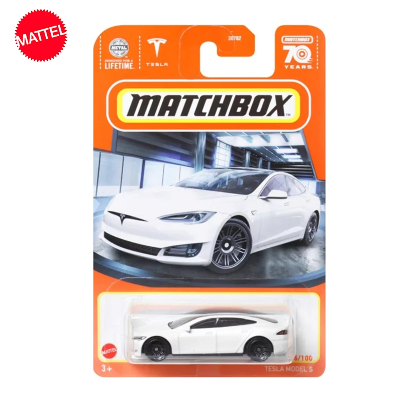 Original Mattel Matchbox Tesla Model S Car White 1/64 Diecast 70Years Vehicle Collection Toys for Boys Children Birthday Gift