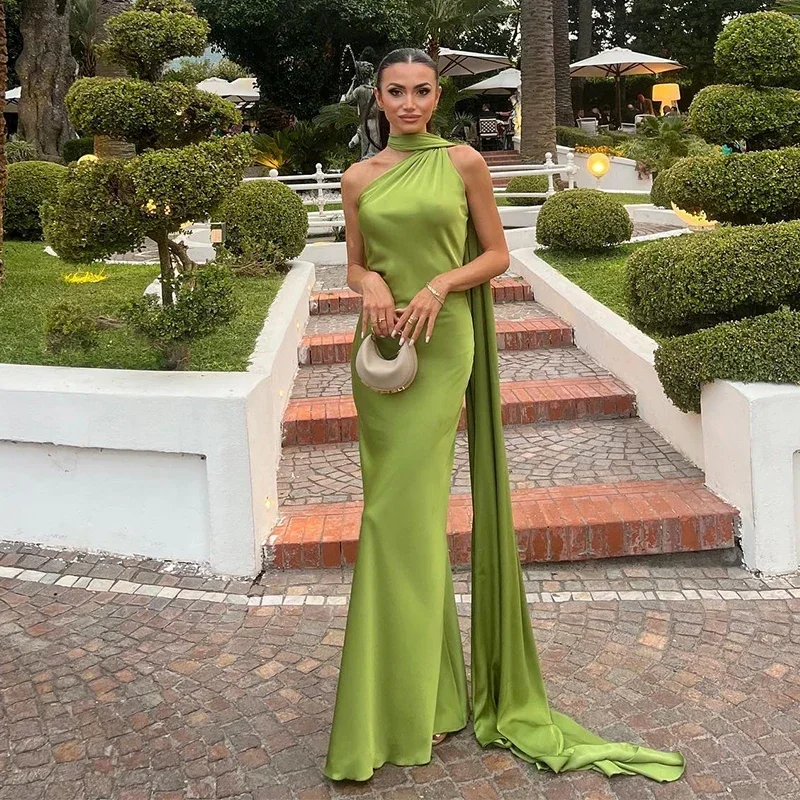 Women Satin Ribbon Halter Party Evening Dress Women Elegant Backless Off Shoulder Sleeveless Long Dresses Fashion Lady Robes