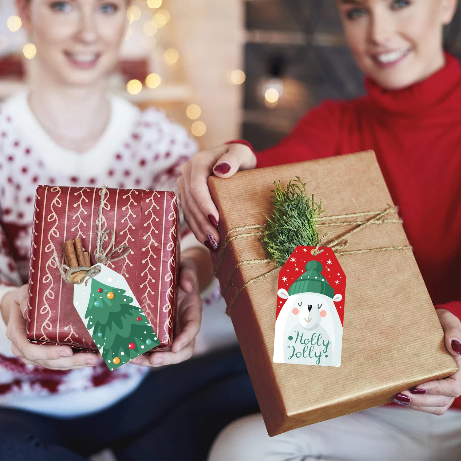 60pcs Christmas Gift Tags Kraft Paper Card elk Santa Tags Label for Xmas DIY Gift Wrapping Hanging Tag new year party Home decor