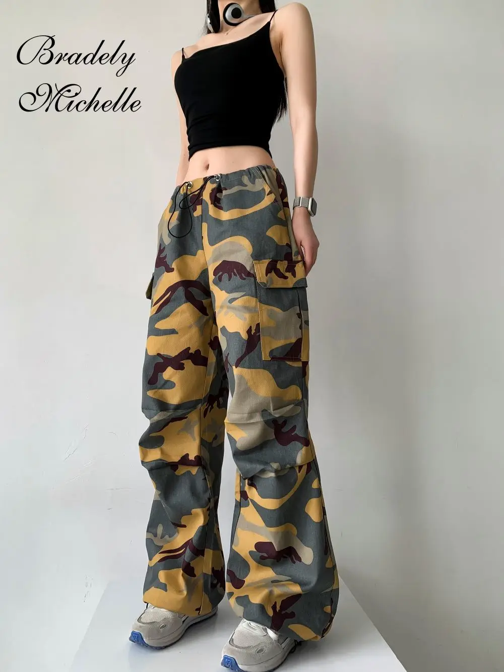 

BRADELY MICHELLE Camouflage Street Loose Streetwear High Quality Straight Overalls Pants Leg Pants High Waist Long Trousers