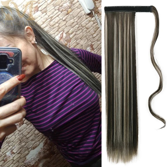 MERISIHAIR Synthetic Long Straight Wrap Around Clip In Ponytail Hair Extension Heat Reistan Pony Tail Fake Hair 66-f8-613