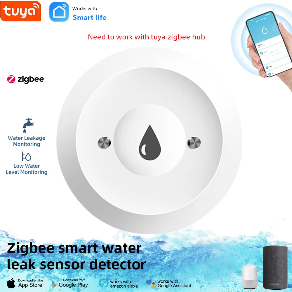 смарт датчик утечки воды corui tuya zigbee wi fi датчик перелива воды с сигнализацией 100 дб детектор прожектора работает с умным источником энергии Смарт-датчик утечки воды ZigBee, детектор с управлением через приложение и сигнализацией безопасности