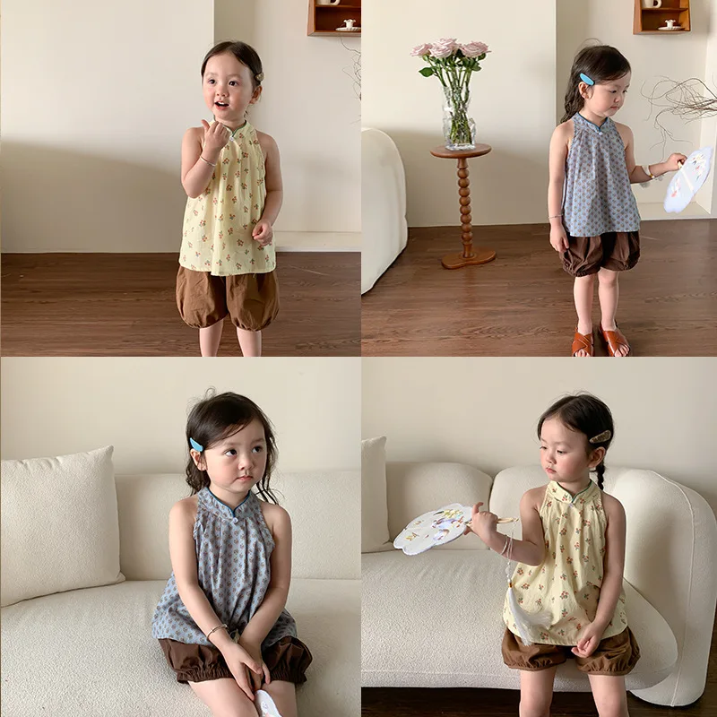 

Summer Girls Shirts Blouses 2023 Print Baby Girls Vests Tops Children Clothing 1-6 Years Kids Korea Style