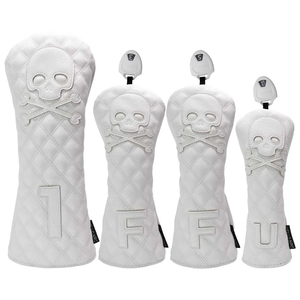 Golf Headcover Set - Skull Design, PU Leather, Waterproof, Soft & Durable