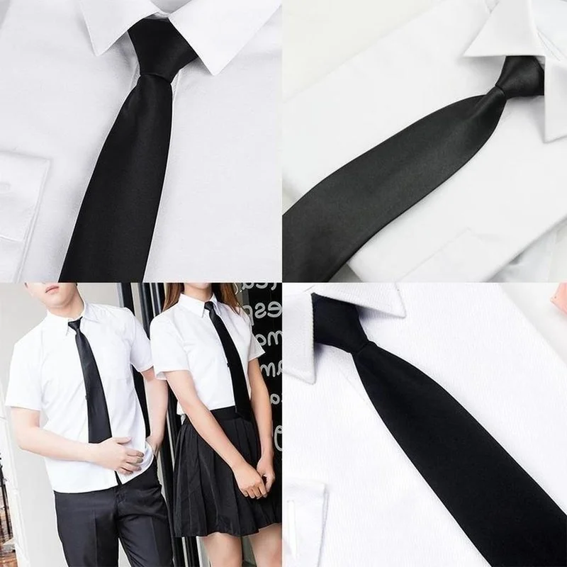 

Black Simple Clip on Tie Security Tie Doorman Steward Matte Black Funeral Tie for Men Women Students