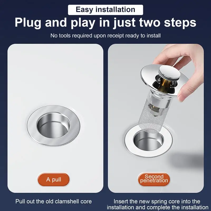 Set Di 2 Filtri Per Lavandino A Scomparsa, Filtri Per Lavandino Del Bagno, Scarico Per Lavandino Con Cestello Filtrante Tappo Per Vasca Da Bagno 92186958