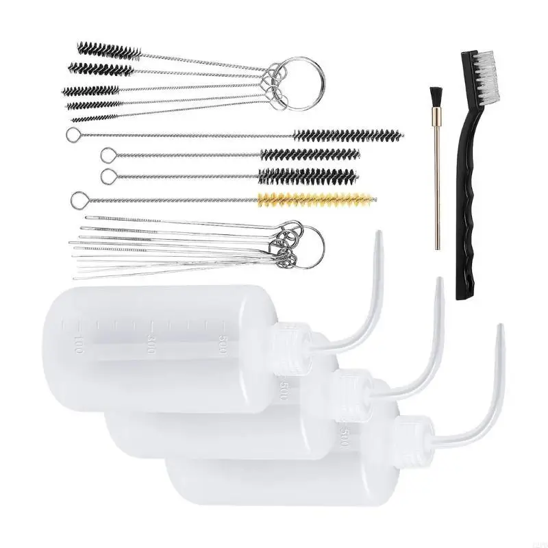 12PD 24Pcs Portable Sprayer Cleaning Set Includes 4 Squeeze Wash Bottles and 21 Brushes for Efficient Paint Maintenance