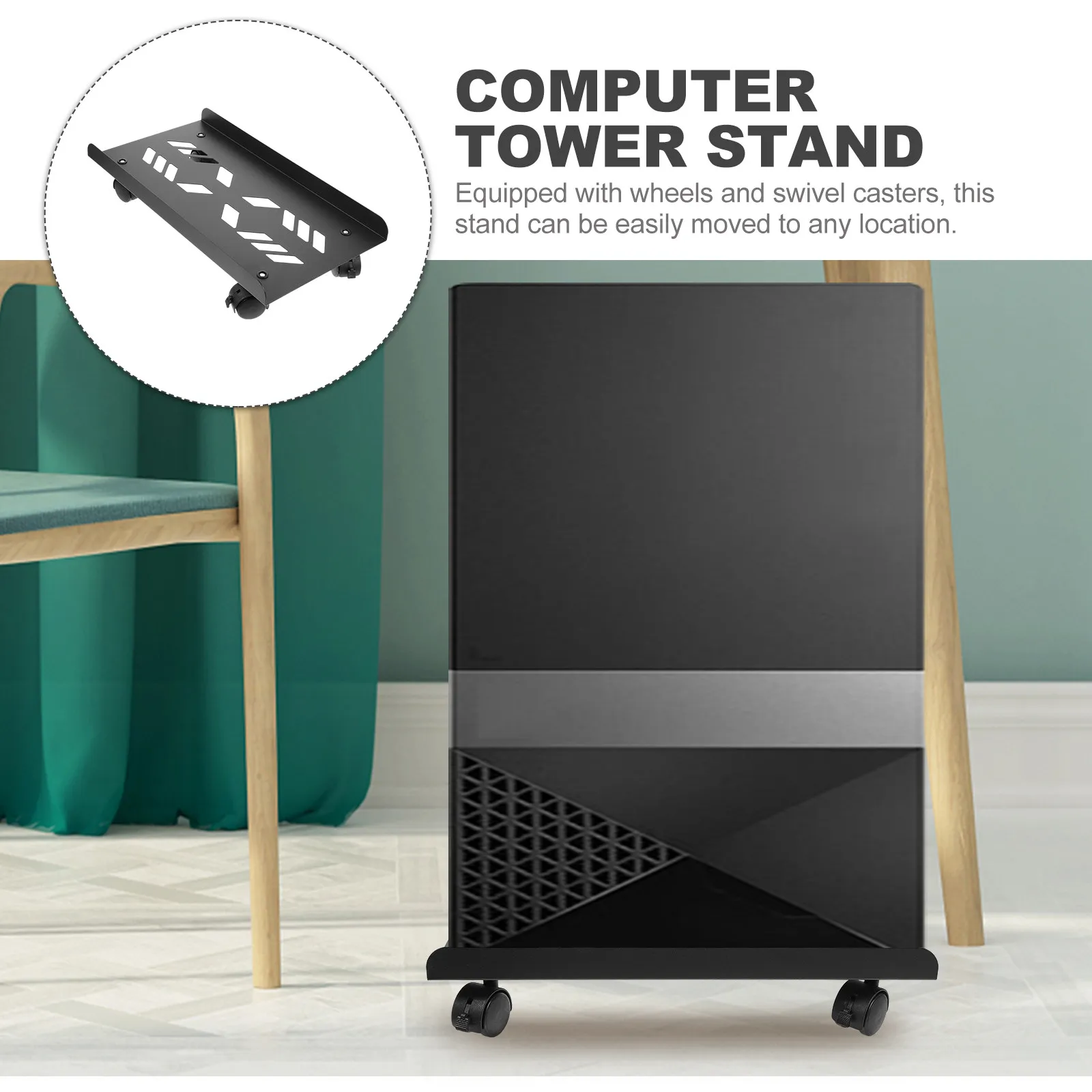 컴퓨터 타워 스탠드 CPU 스탠드 스테인레스 스틸 안정적인 롤링 PC 홀더 사무실 작업 공간용 컴팩트 랙