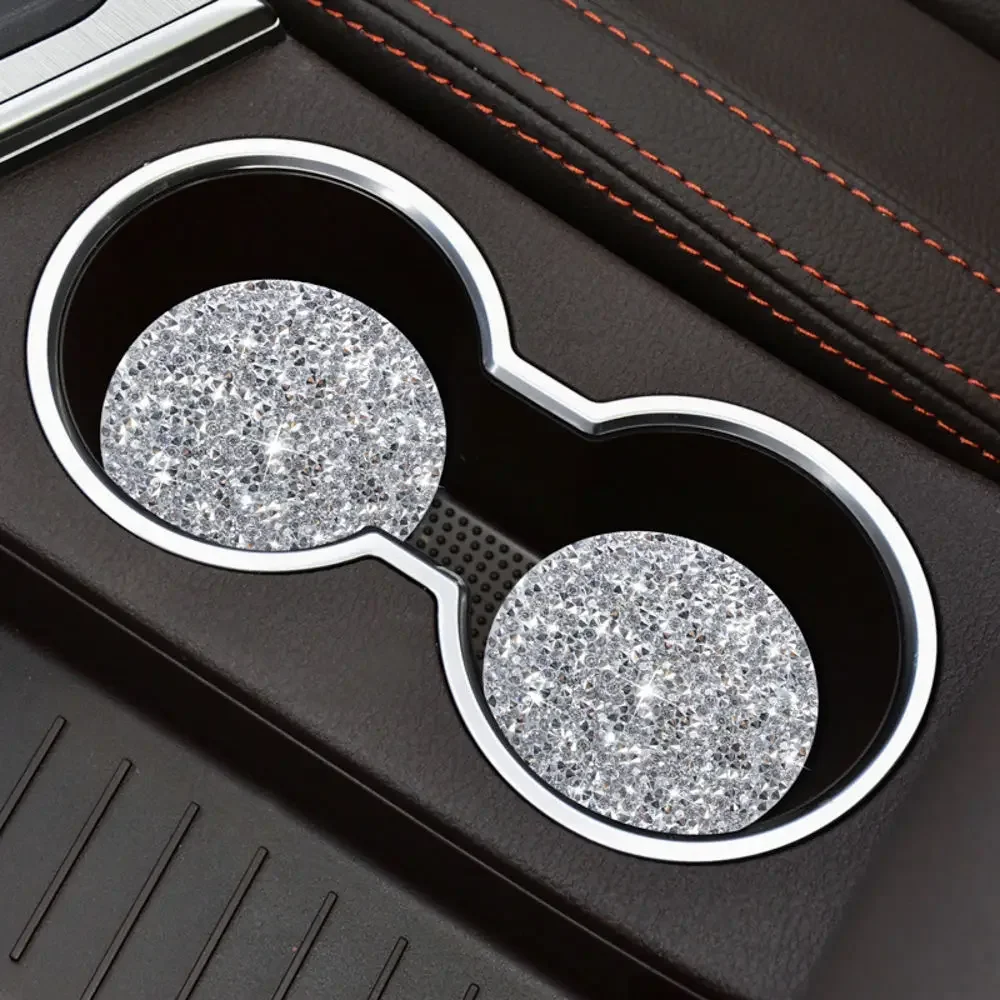 Full Drill Rhinestone Car Coaster Water Cup Slot Non-Slip Mat Silica Gel Pad Cup Holder Mat Bling Waterproof Car Accessories