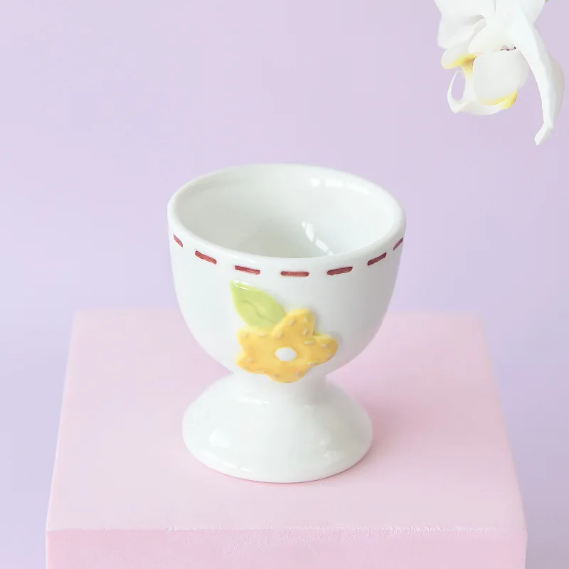 Rabbit Flower Shape Embossed Porcelain Egg Holder Egg Tools Creative Small  Ceramic Cup Wine Cup Single Cute Egg Shape Cup