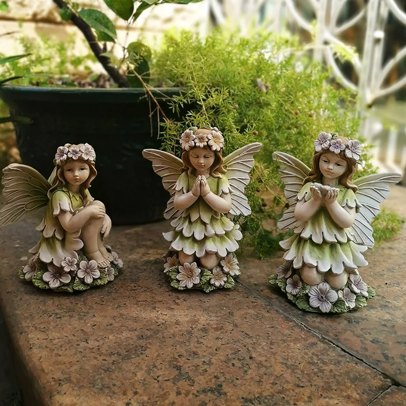 

New retro garden courtyard decoration flower fairy resin crafts micro landscape decorations angel statues