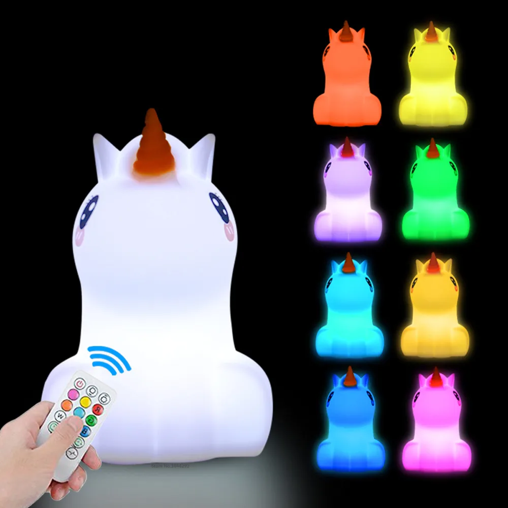 Touch Sensor Rabbit Night Light Remote Control 9 Colors LED Dimmable Timing Rechargeable Silicone Animal Lamp for Kids Baby Gift