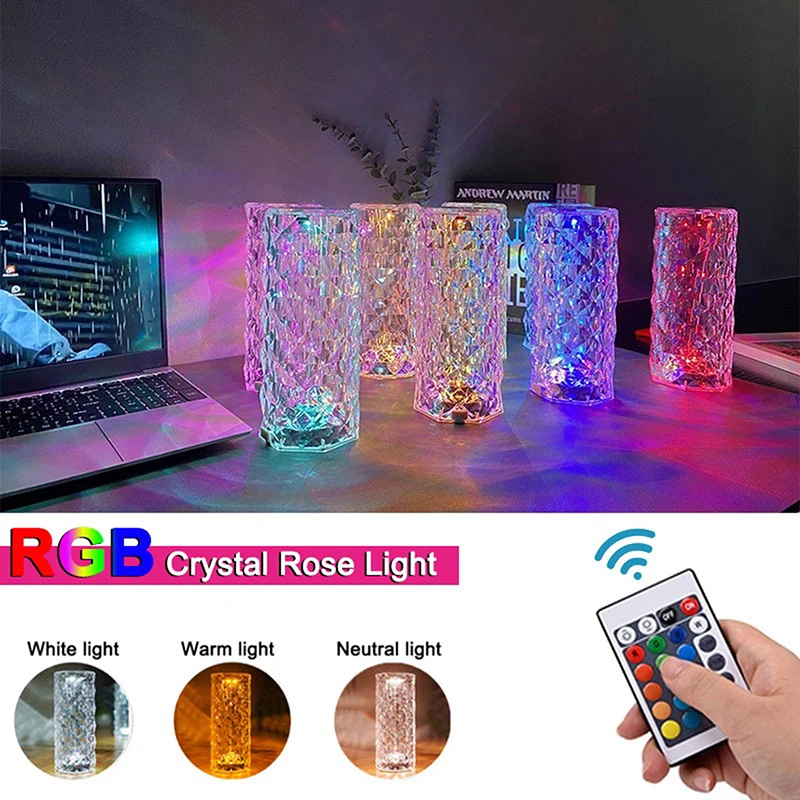 Atmosfera de Luz Cores Ajustável Romântico Diamante Cristal Usb Lâmpada Toque Night Light Candeeiros Mesa Luminárias 16 Led 1 Weddings & Events