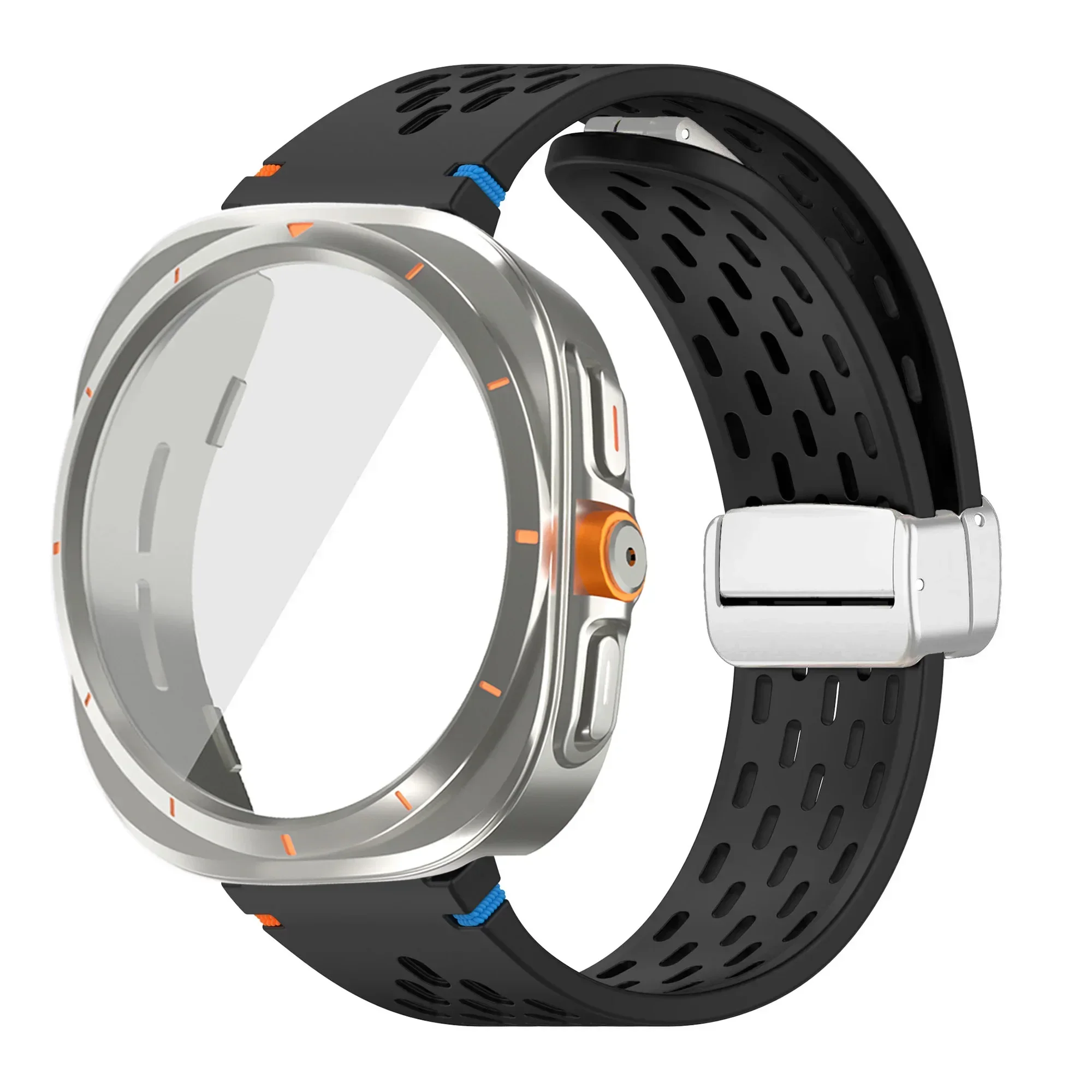 Silicone Magnetic Buckle Band with Tempered Glass Screen Protector and Case Strap