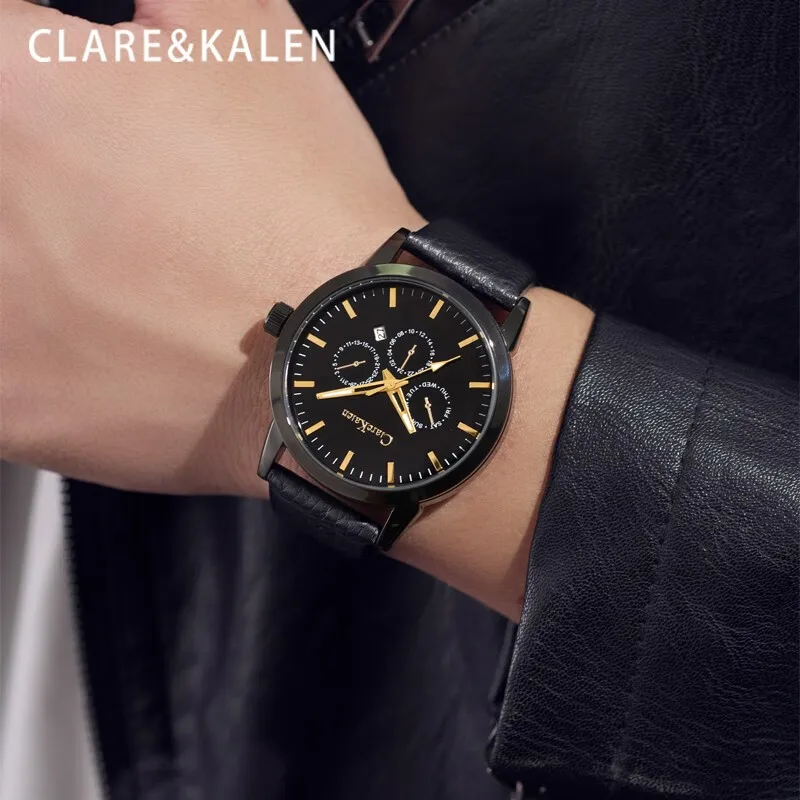 

ClareKalen Watch Men's Light Luxury Mechanical Watch Minimalist Business Style Watch Waterproof and Anti Flower [Black]