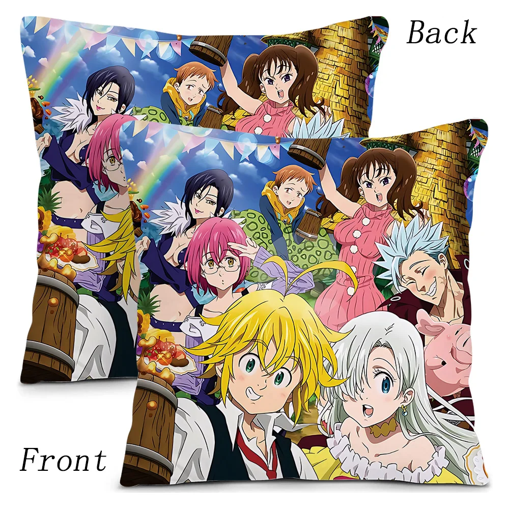 Hot Anime The Seven Deadly Sins Pillow Covers Cartoon Sofa Decorative Home Double-sided Printing Short Plush Cute Cushion Cover 4