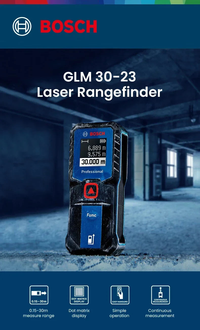 Description Picture 2 of itemBOSCH GLM 30-23 Laser Range Finder Double Button High Precision Lightweight Modern Screen Measurement RangeFinders Laser Measure