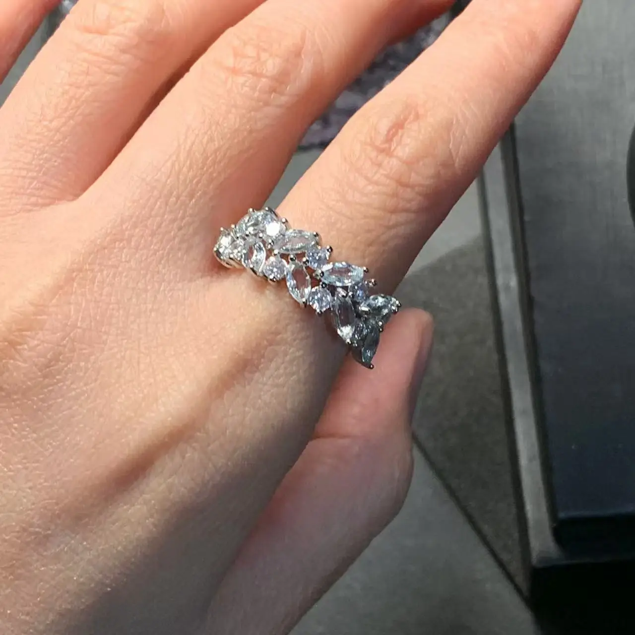 MM Natural Blue Topaz Ring Adjustable Female Ring Jewelry for Women Gift Wholesale High Quality Vintage Fine