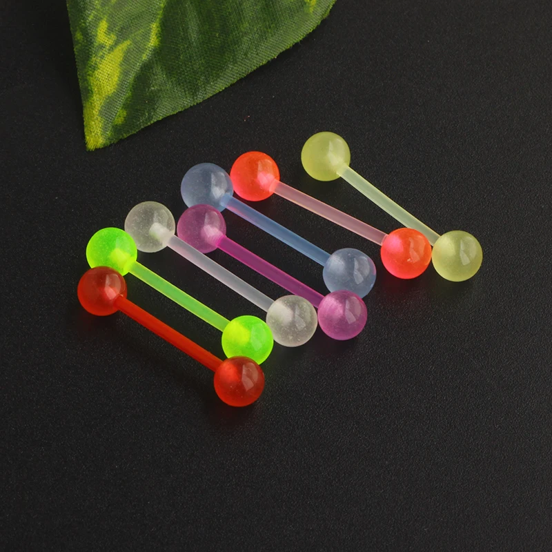14G 16mm Glow in Dark Flexible Acrylic Straight Tongue Nipple Ring Retainer Body Piercing Jewelry for Women Men