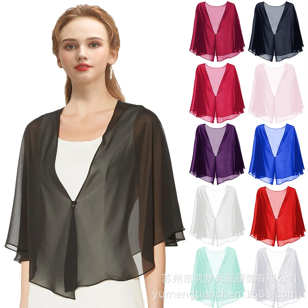 

Spring and Summer New European American Chiffon Solid Color Cardigan Cape Blouse Thin Cape Women's Sun Protection Arms Hiding