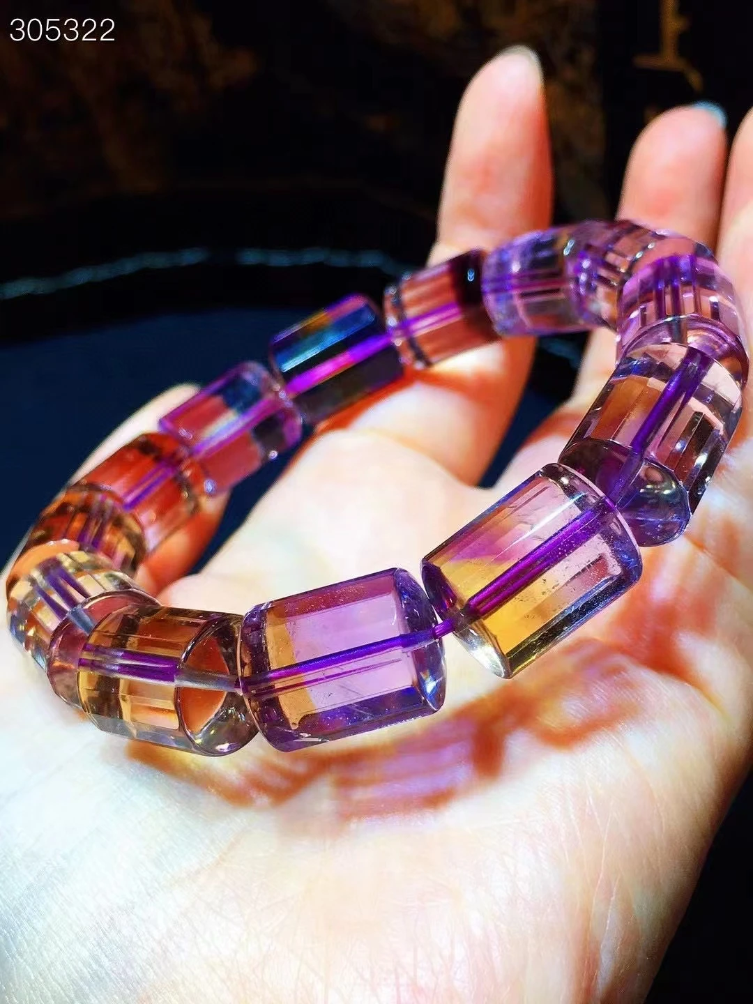 

Natural Purple Yellow Ametrine Quartz Crystal Bracelet 15.5x12mm Women Men Clear Barrel Faceted Ametrine Beads Brazil AAAAA