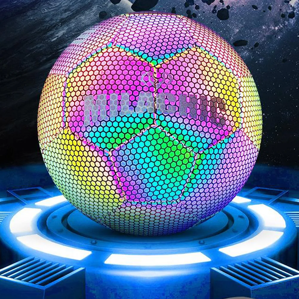 

Glow In The Dark Football Luminous Footballs Holographics Glowing Soccer Ball Outdoor Toys Camera Flash Reflective Croma Ball