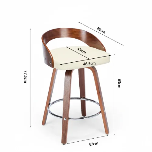 Barhocker-Set mit 2 Stück, Drehbare Barhocker mit Niedriger Rückenlehne, Holz-Barstühle mit Weichem Polstersitz, 63CM Sitzhöhe – Detail 1