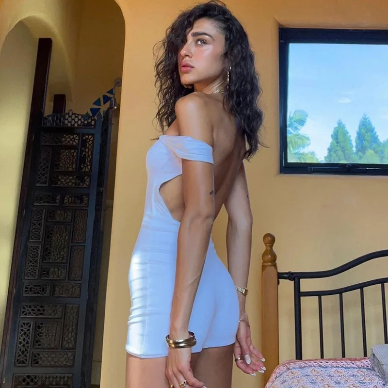 Mono corto ajustado blanco sin espalda para mujer, mono informal de manga corta, mono ajustado con hombros descubiertos, mono informal