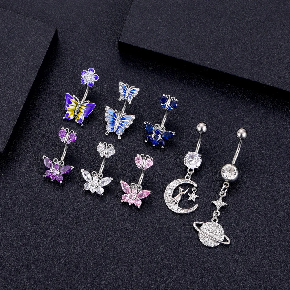 1pc Butterfly Belly Button Rings Surgical Steel Dangle Belly Rings