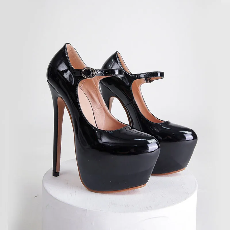 

Женские туфли-лодочки на платформе, черные туфли на очень высоком каблуке 17 см с круглым носком и ремешком с пряжкой, обувь для танцев на шпильке, весна-осень 2024