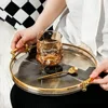 Luxury Storage Tray With Golden Handle Household Tea Dessert Fruit Storage Tray Plate Dinner Plate for Living Room Kitchen 1