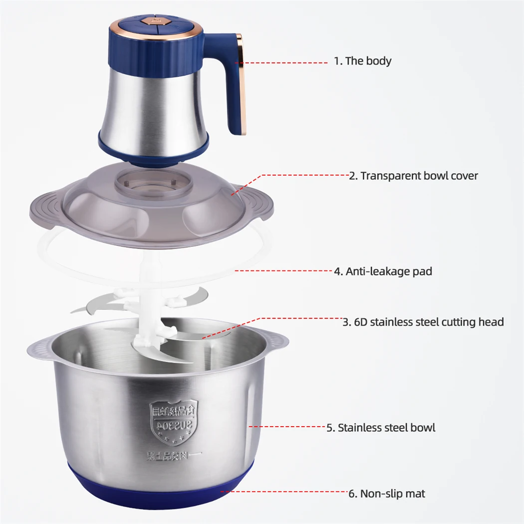Electric Meat Grinders Food Crusher 6S Stainless Steel Multifunctional Vegetable Slicer Processor Chopper Kitchen Appliances 3