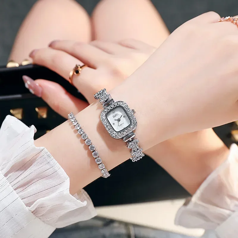 Women Watches Small Square Watch Female Watch Diamond Small Spiral Crown Quartz Watch Casual Simple Temperament for Women Watch 5