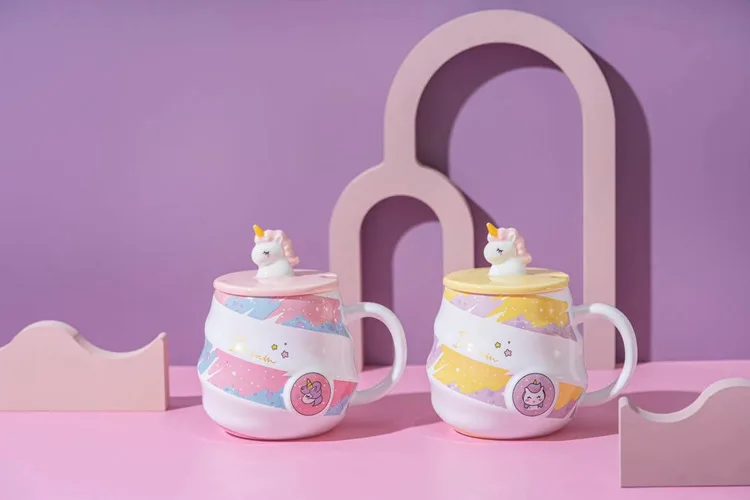 Unicorn Cute Coffee Mug With Lid & Spoon